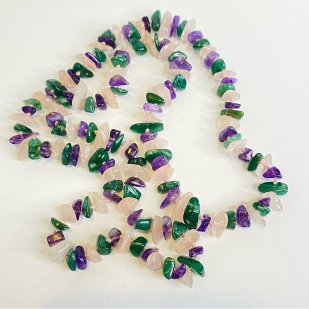 Vintage Rose‎ Quartz Necklace Amethyst Aventurine Artisan Hand Knotted Pink